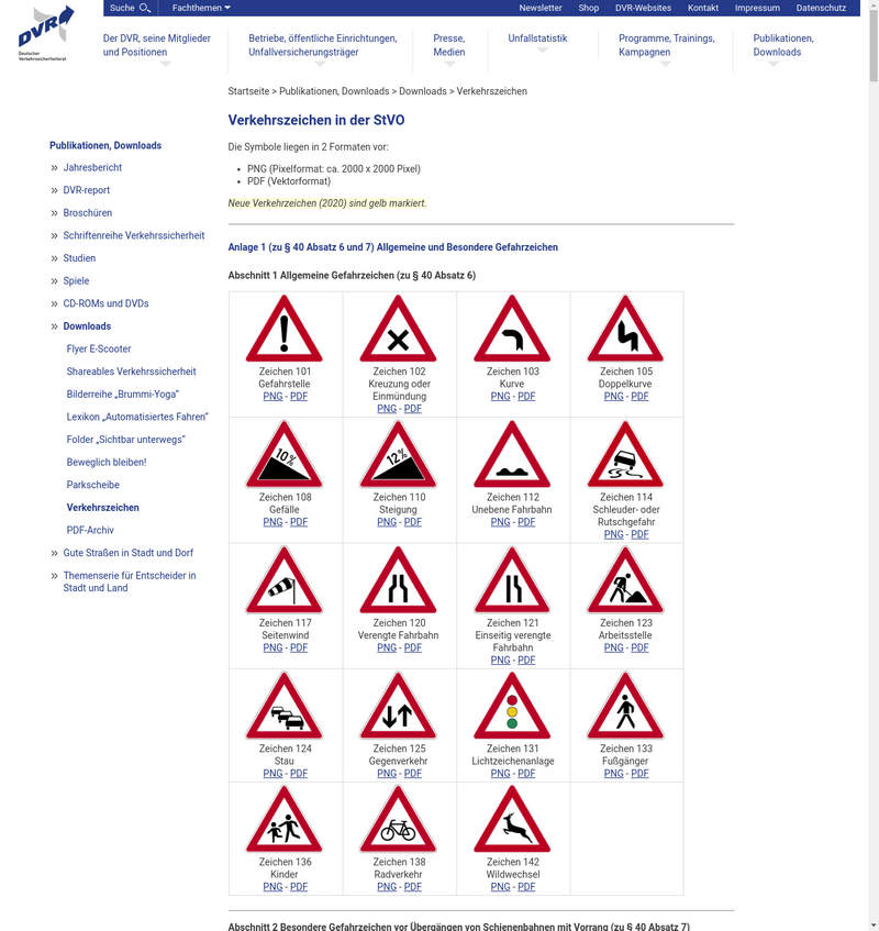 Alle Verkehrszeichen der BRD als PNG