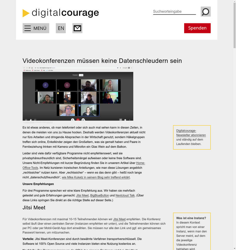 BigBlueButton - Videochat Infos bei Digitalcourage