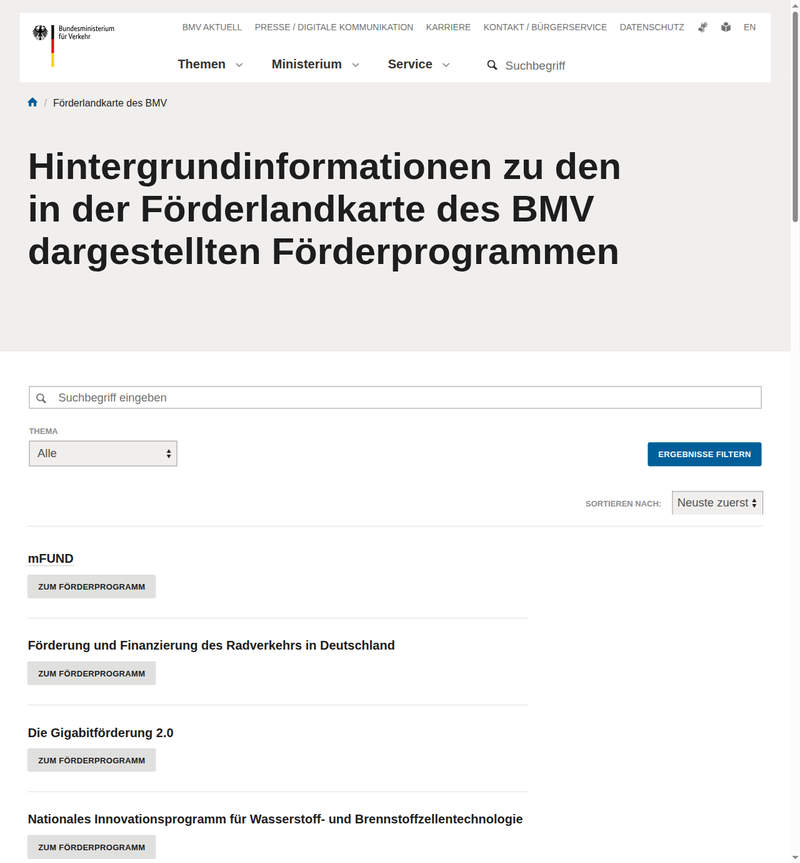 BMV Förderprogramm-Übersicht
