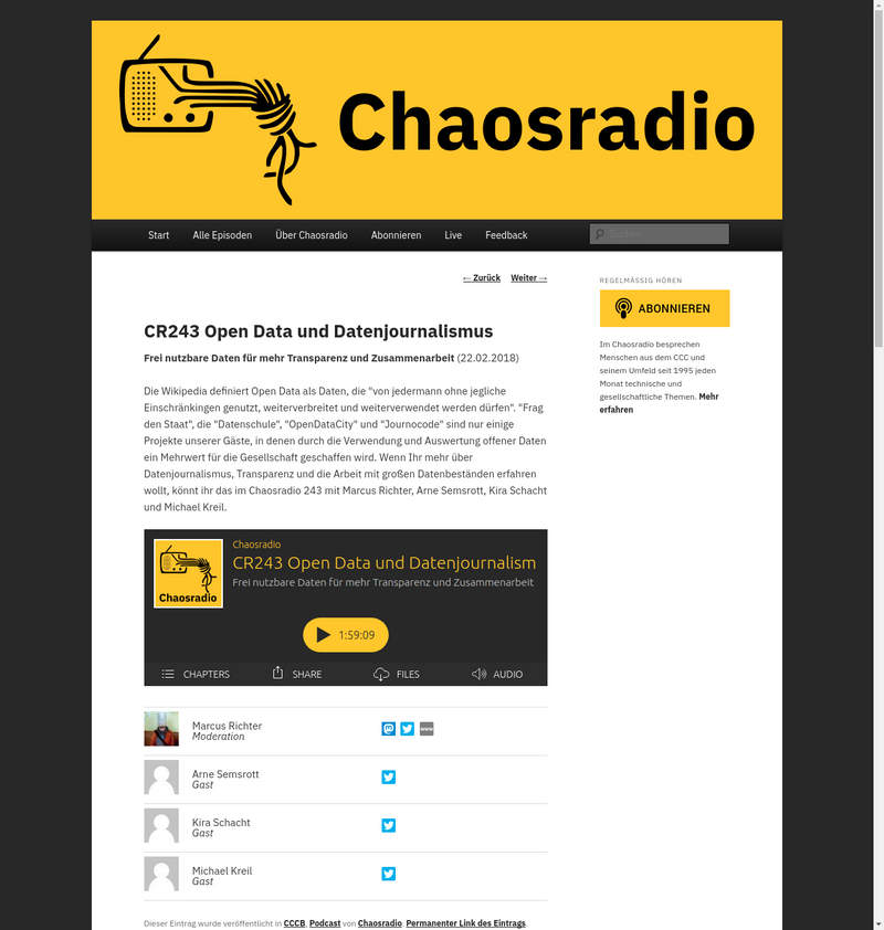 Chaosradio Folge 243: Open Data und Datenjournalismus