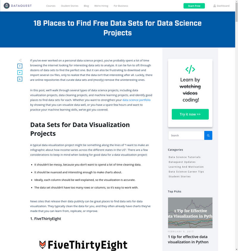 Free Datasets for Datascience Projects