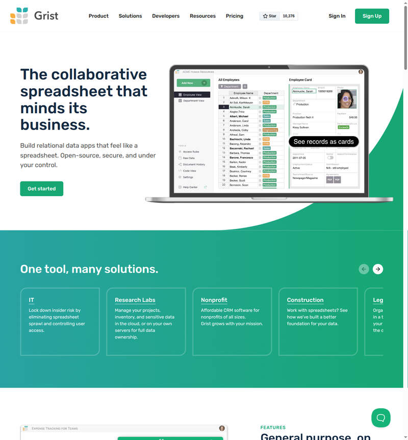 Grist - Open Source Kollaborative Spreadsheets