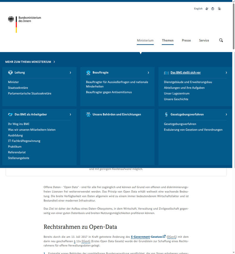 Infoseite zum Open Data Gesetz von Anfang 2017