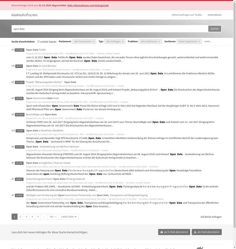 Kleine Anfragen Suche zum Thema Open Data