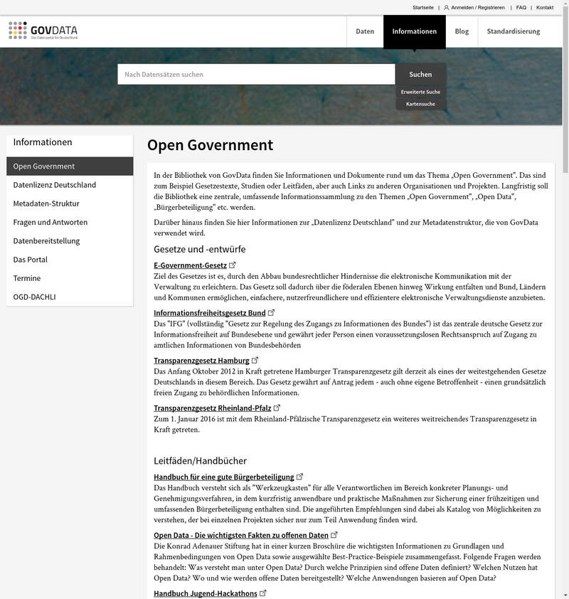 Linkliste von govdata.de zum Thema Open Government