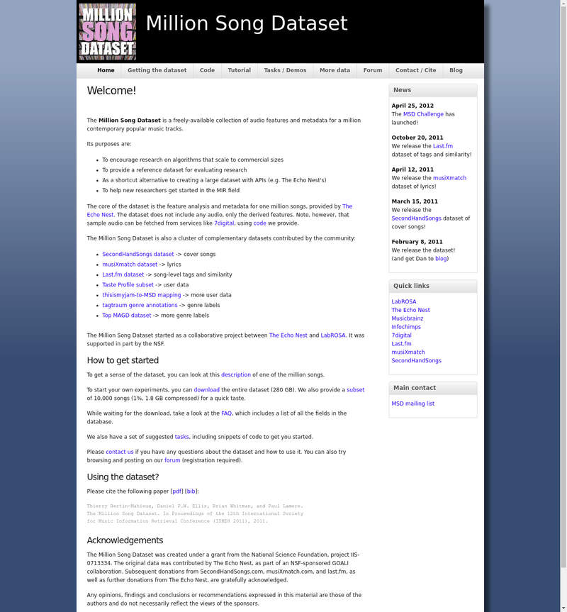 Million Song Dataset