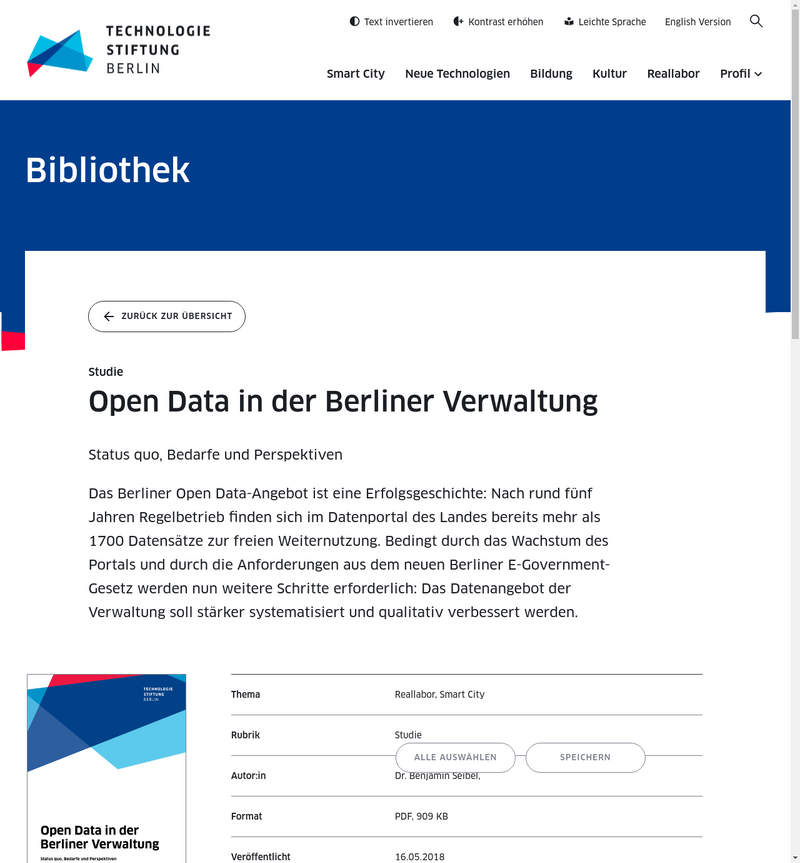 "Open Data in der Berliner Verwaltung - Status quo, Bedarfe und Perspektiven"