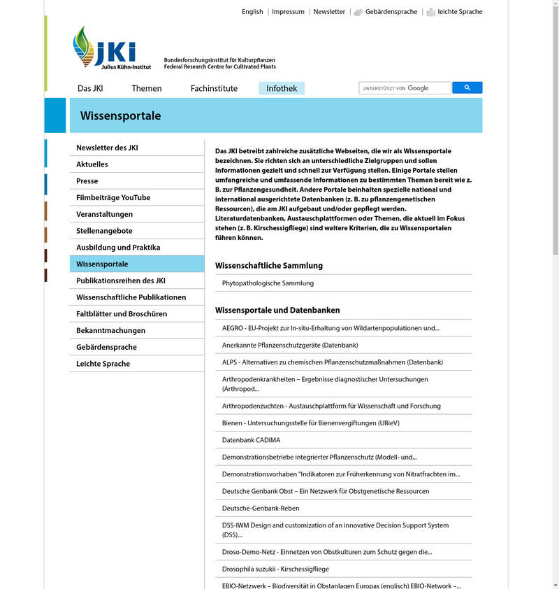 Wissensdatenbank des Julius-Kühn-Instituts für Kulturpflanzen